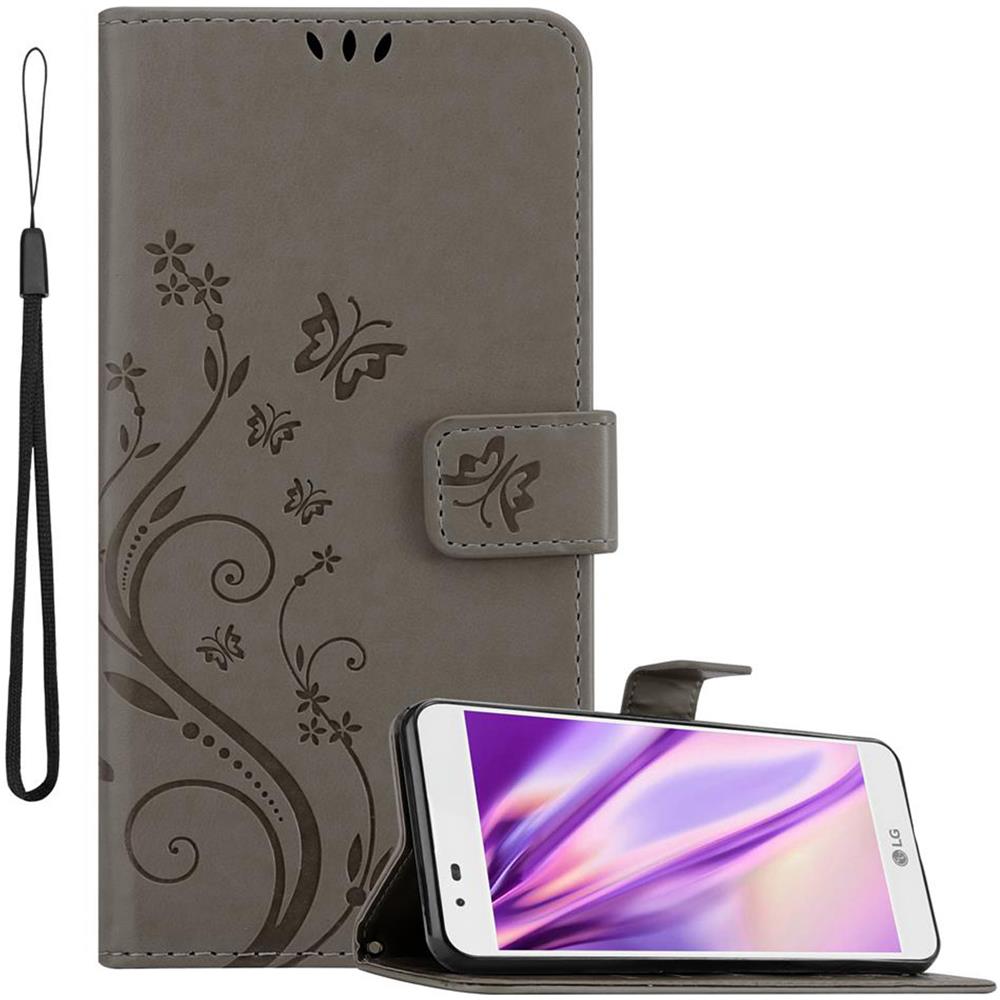 Custodia Compatibile Con Lg K7 In Grigio Fiore - Coperchio Protettivo In Design Floreale Con Chiusura Magnetica, Funzione Stand E Slot Per Carte - Foto 1