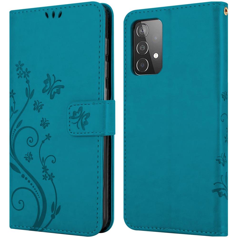 Custodia Compatibile Con Samsung Galaxy A52 5g In Blu Fiore - Coperchio Protettivo In Design Floreale Con Chiusura Magnetica, Funzione Stand E Slot Per Carte - Foto 8