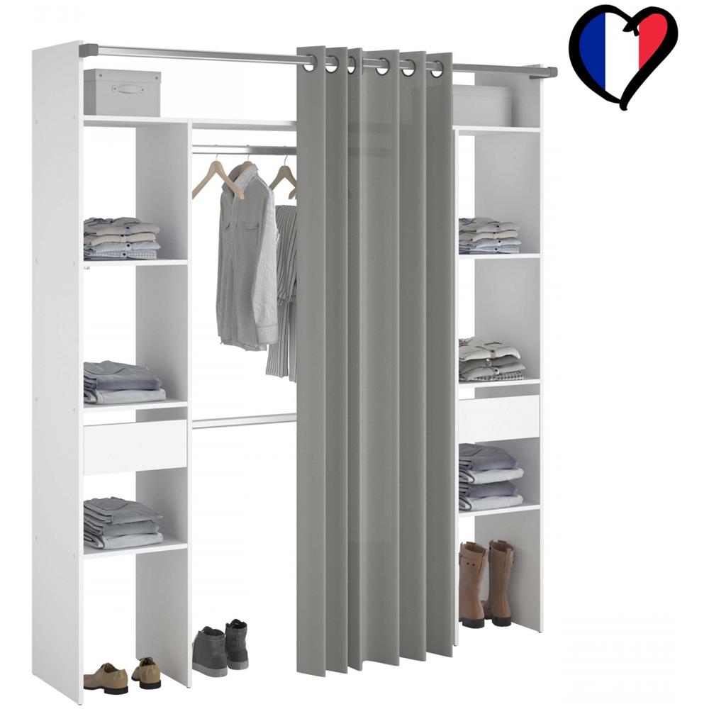 Elysee Armadio A Vista, Tenda, 2 Barre Appendiabiti, 6 Ripiani, 2 Cassetti - Foto 1