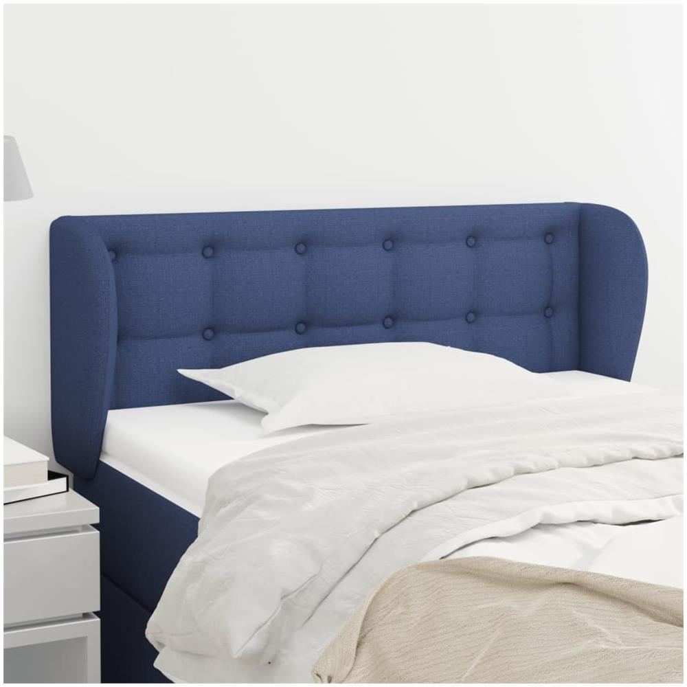 Testiera Ad Orecchio Blu 93x23x78/88 Cm In Tessuto - Foto 1