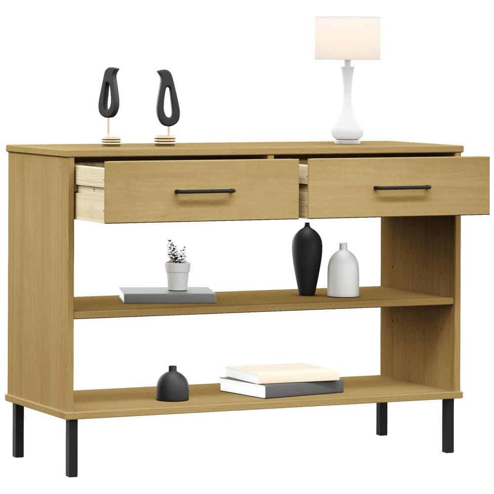 Mobile Consolle Gambe Metallo Marrone Legno Massello Pino Oslo - Foto 3