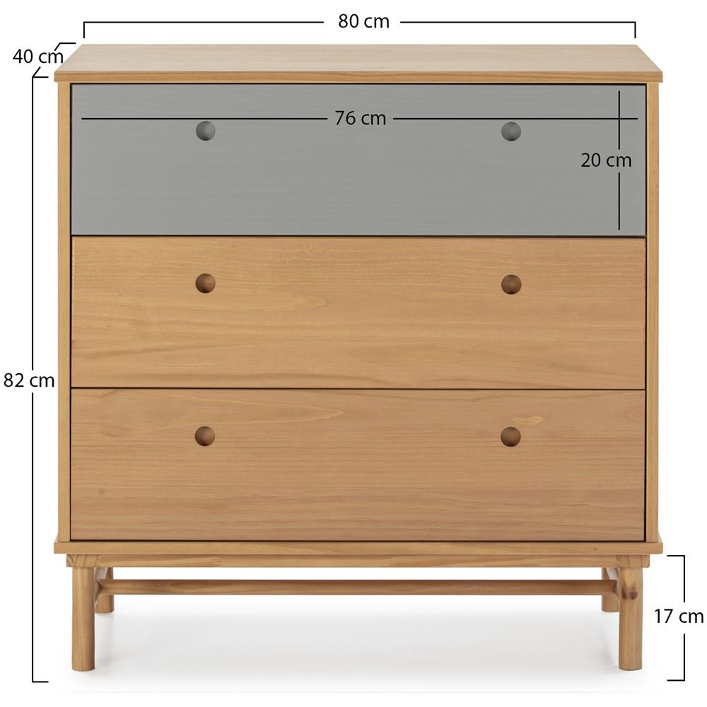 Cassettiera Magnus 3 Cassetti, Legno Massiccio, 80 Cm (larghezza) 40 Cm (profondità) 82 Cm (altezza) - Foto 3