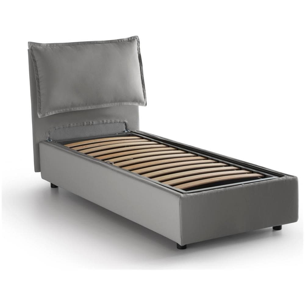 Letto Singolo Roberta, Letto Contenitore Con Rivestimento In Tessuto, 100% Made In Italy, Apertura Laterale, Con Materasso Cm 80x190 Incluso, Grigio - Foto 4