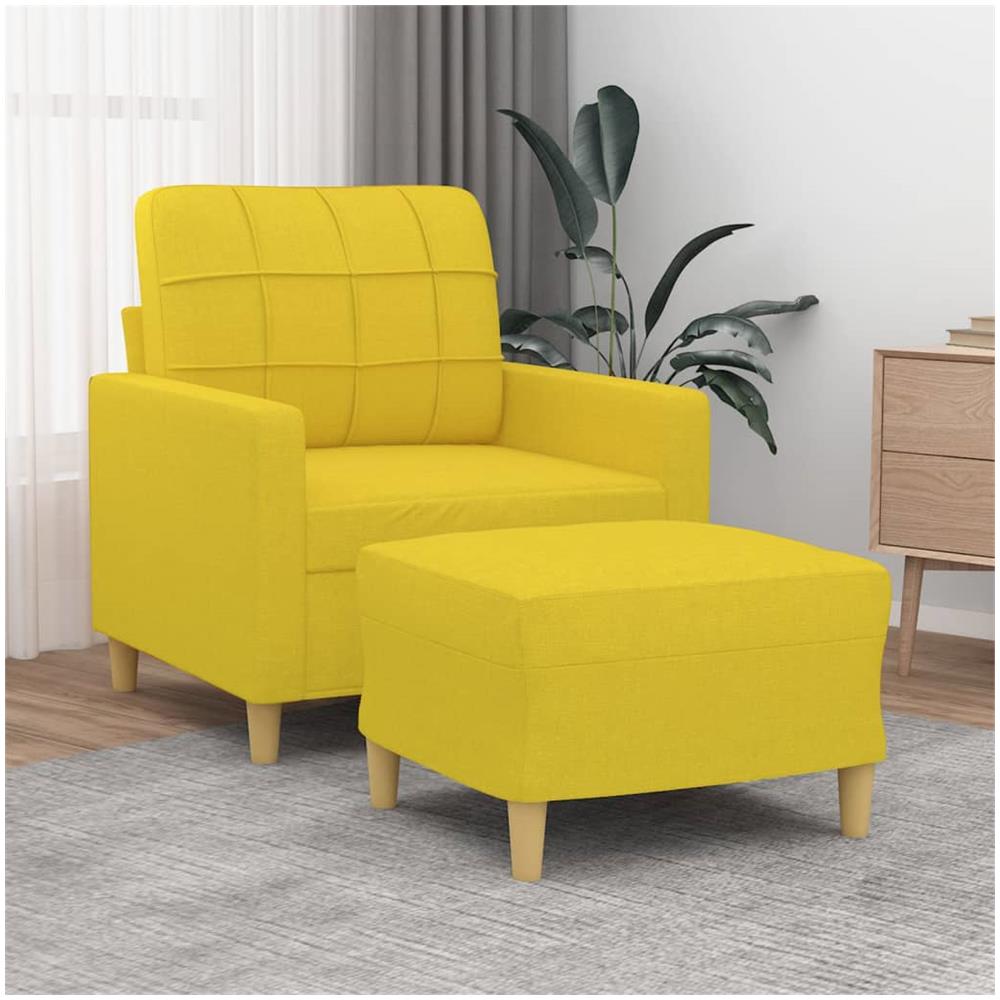 Poltrona Con Poggiapiedi Giallo Chiaro 60 Cm In Tessuto - Foto 1