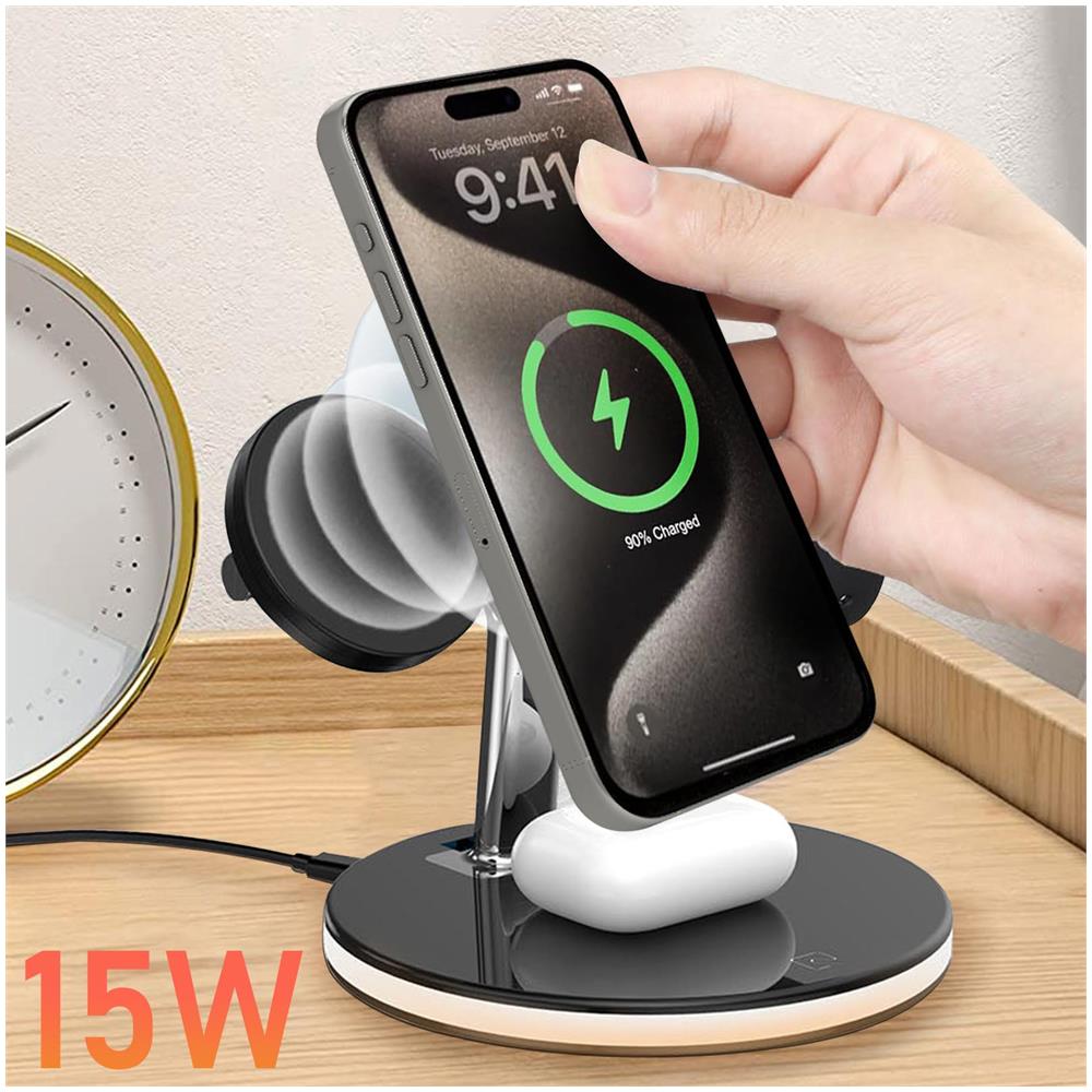 Stazione Di Ricarica 3 In 1 15w Per Iphone, Airpods, Apple Watch Nero - Foto 5