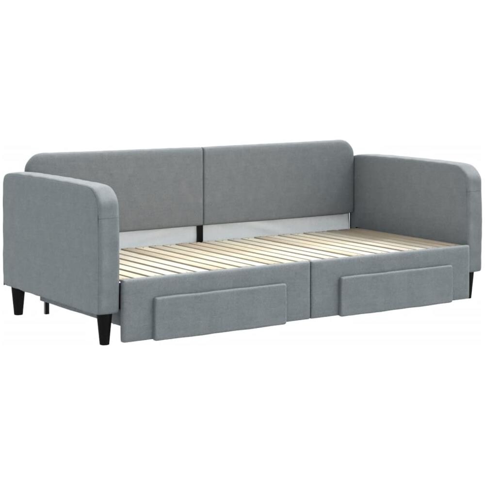 Divano Letto Estraibile Cassetti Grigio Chiaro 90x200cm Tessuto - Foto 2
