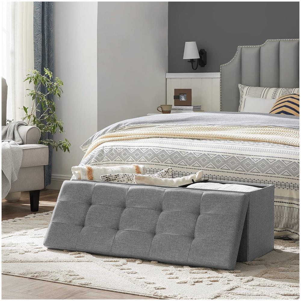 Pouf contenitore Valora PUFA in MDF grigio chiaro per camera da letto - Foto 2