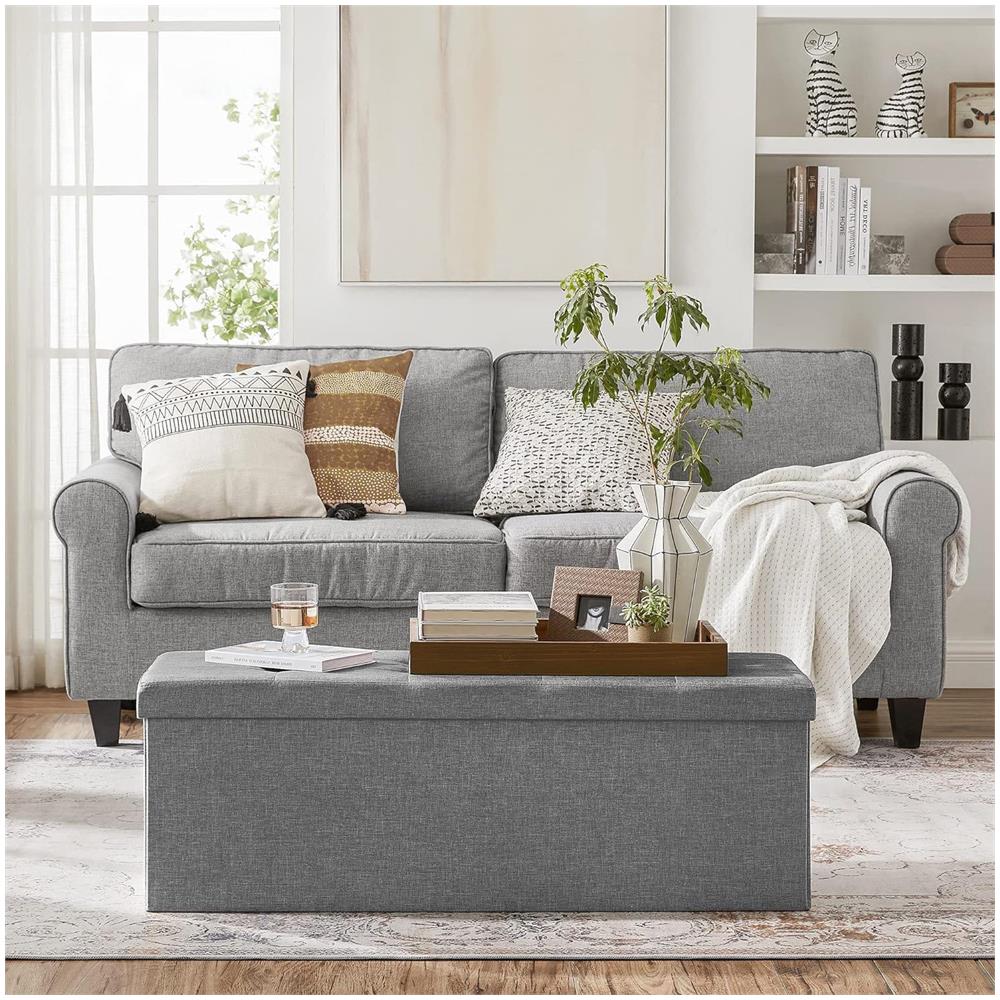 Pouf contenitore Valora PUFA in MDF grigio chiaro per camera da letto - Foto 9