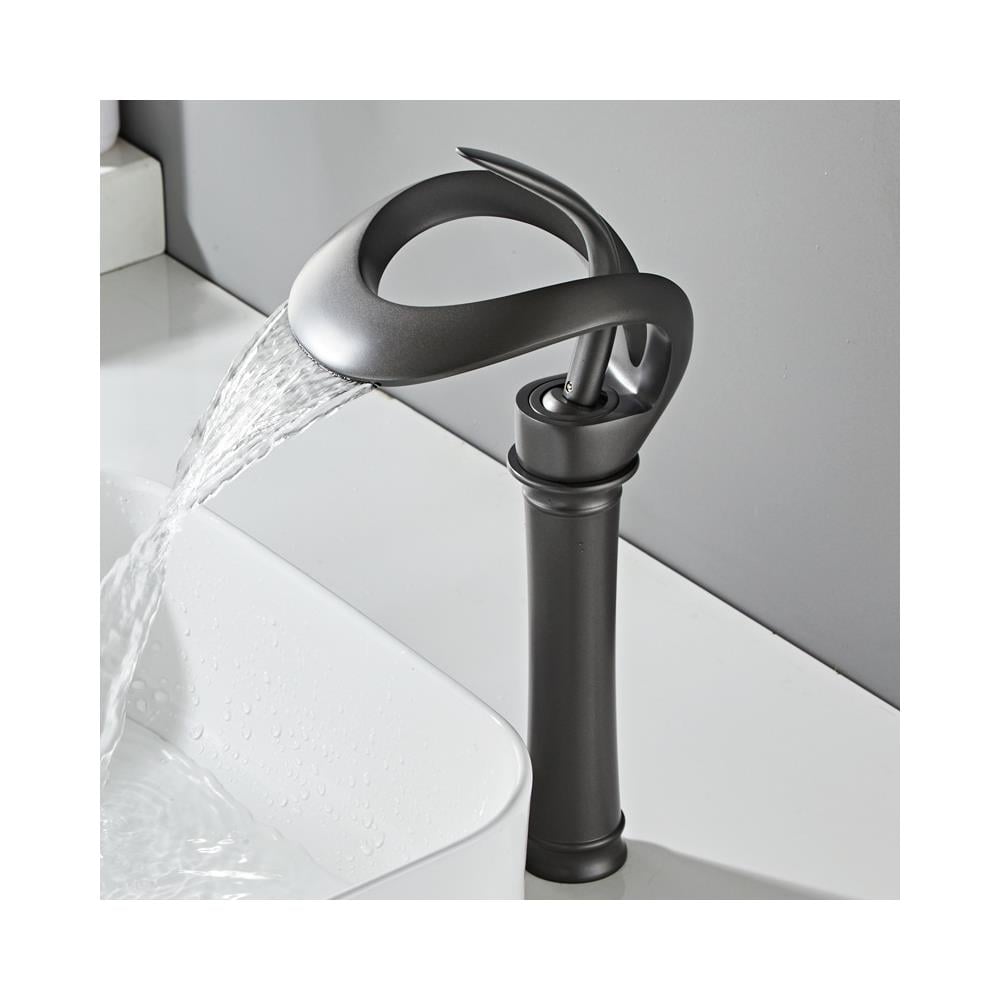 Rubinetto per lavabo da bagno, Blackswan, tipo M217, modello nero con bocca a cascata e montaggio su piano, misura 34 cm - Foto 4