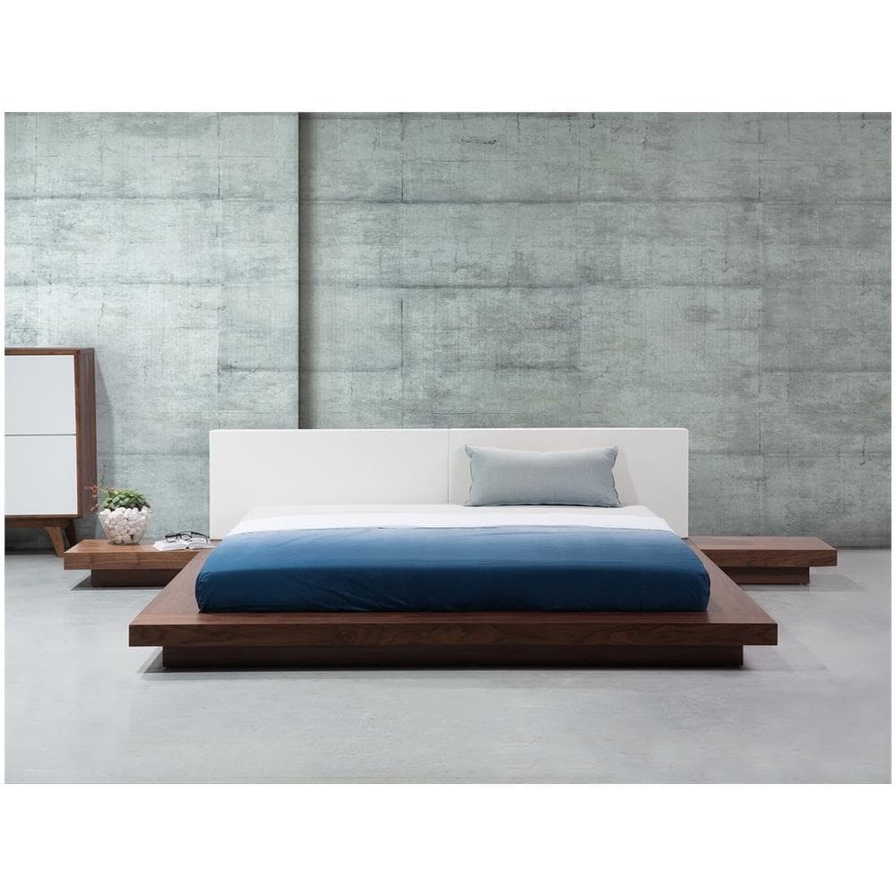 Letto Matrimoniale In Legno Marrone Chiaro E Pelle Bianca 180x200cm Zen - Foto 2