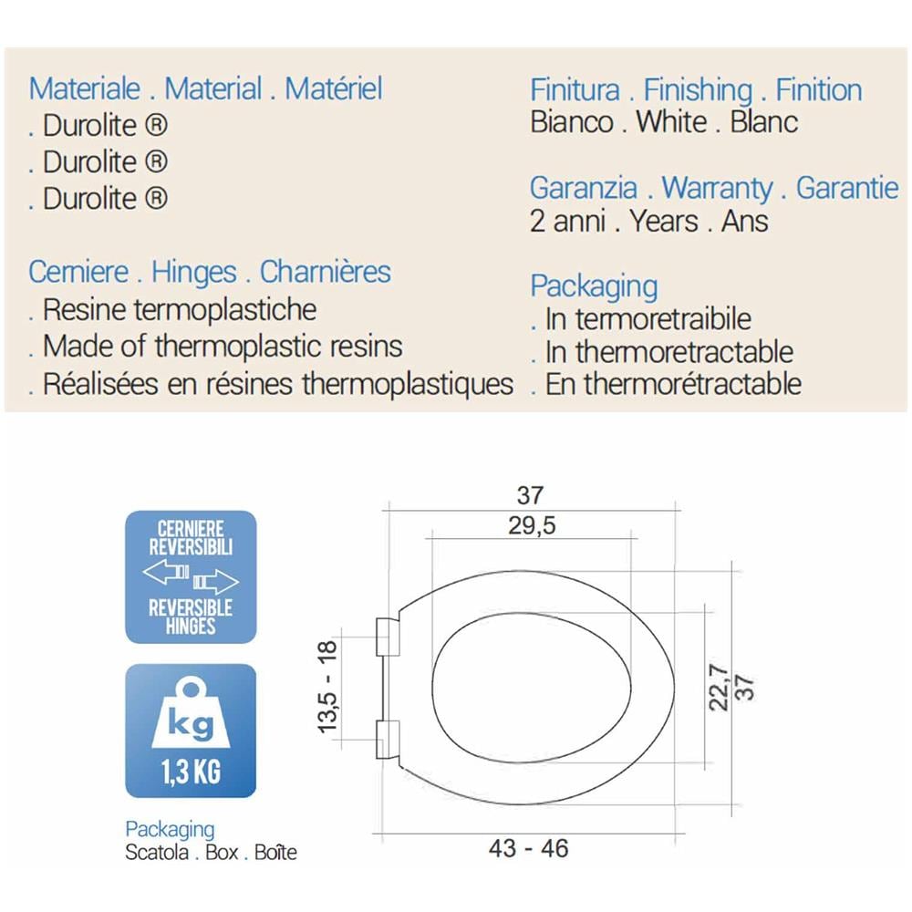 Sedile Wc Universale - Cm 37 X 44 - Foto 3