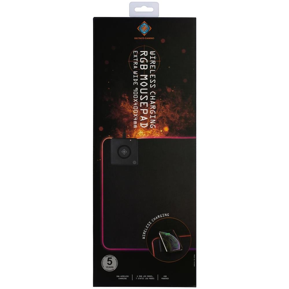 Tappetino Per Mouse Deltaco Gaming Dmp320 Rgb, Ricarica Wireless Rapida, 900x400x4mm - Foto 2