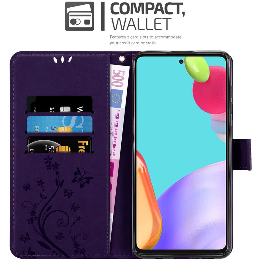 Cadorabo Custodia Compatibile Con Samsung Galaxy A52 5g In Lilla Scuro Fiore - Coperchio Protettivo In Design Floreale Con Chiusura Magnetica, Funzione Stand E Slot Per Carte - Foto 2