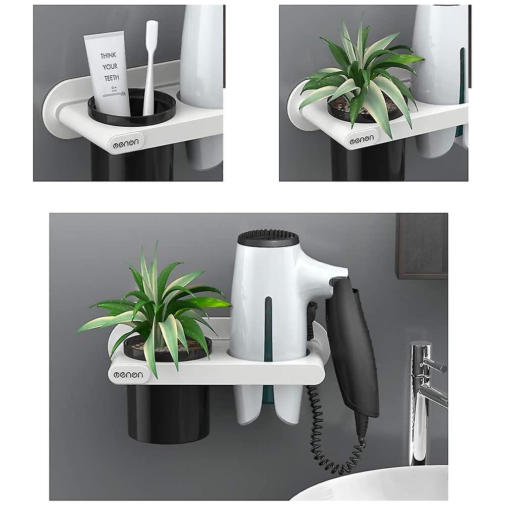HTN Porta Dell'asciugatrice Per Capelli Montata A Parete Supporto Per Asciugacapelli Supporto Per Asciugacapelli Con Parata Di Asciugamano Supporto Per Asciugacapelli Multifunzionale Staccabile Per Bagno (bianco) Ji IV10604
