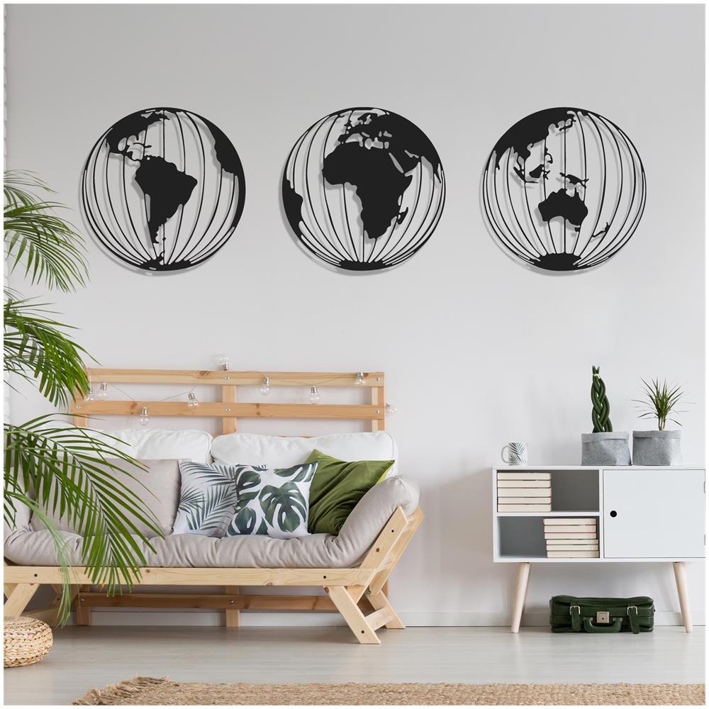Decorazione Da Parete In Metallo Tre Globi 126 X 50 Cm, Linea D'arte Del Mappamondo Globi, Globi Minimalisti Decorazione D'interni Meta - Foto 2