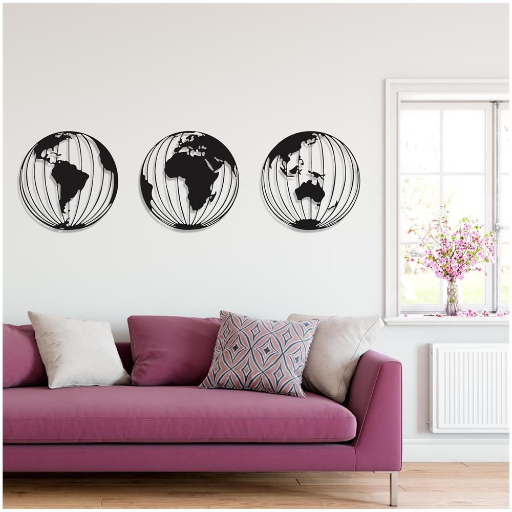 Decorazione Da Parete In Metallo Tre Globi 126 X 50 Cm, Linea D'arte Del Mappamondo Globi, Globi Minimalisti Decorazione D'interni Meta - Foto 3