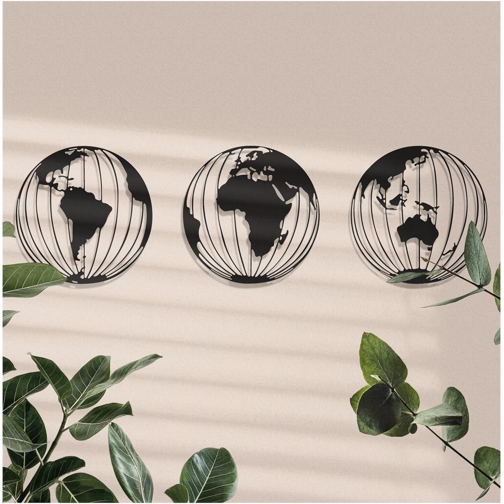 Decorazione Da Parete In Metallo Tre Globi 126 X 50 Cm, Linea D'arte Del Mappamondo Globi, Globi Minimalisti Decorazione D'interni Meta - Foto 1