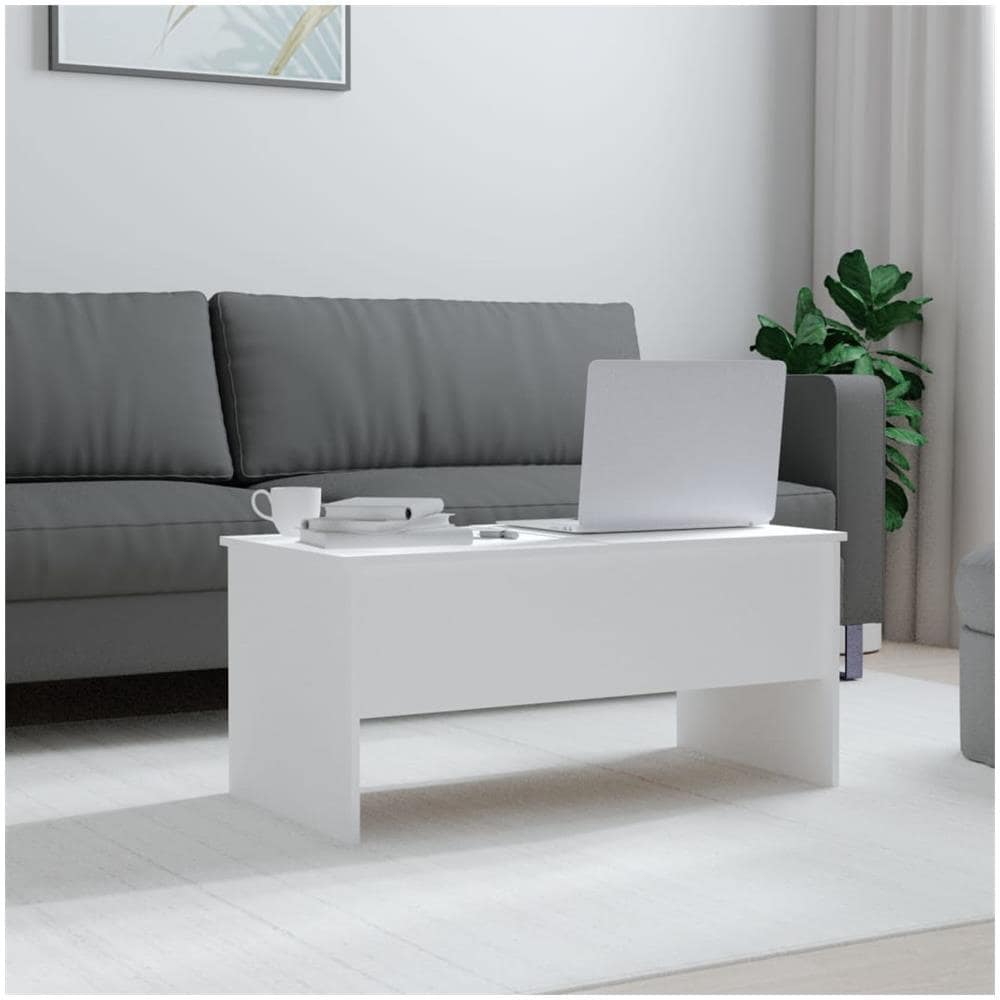 Tavolino Da Salotto Bianco 102x50,5x46,5cm In Legno Multistrato - Foto 2