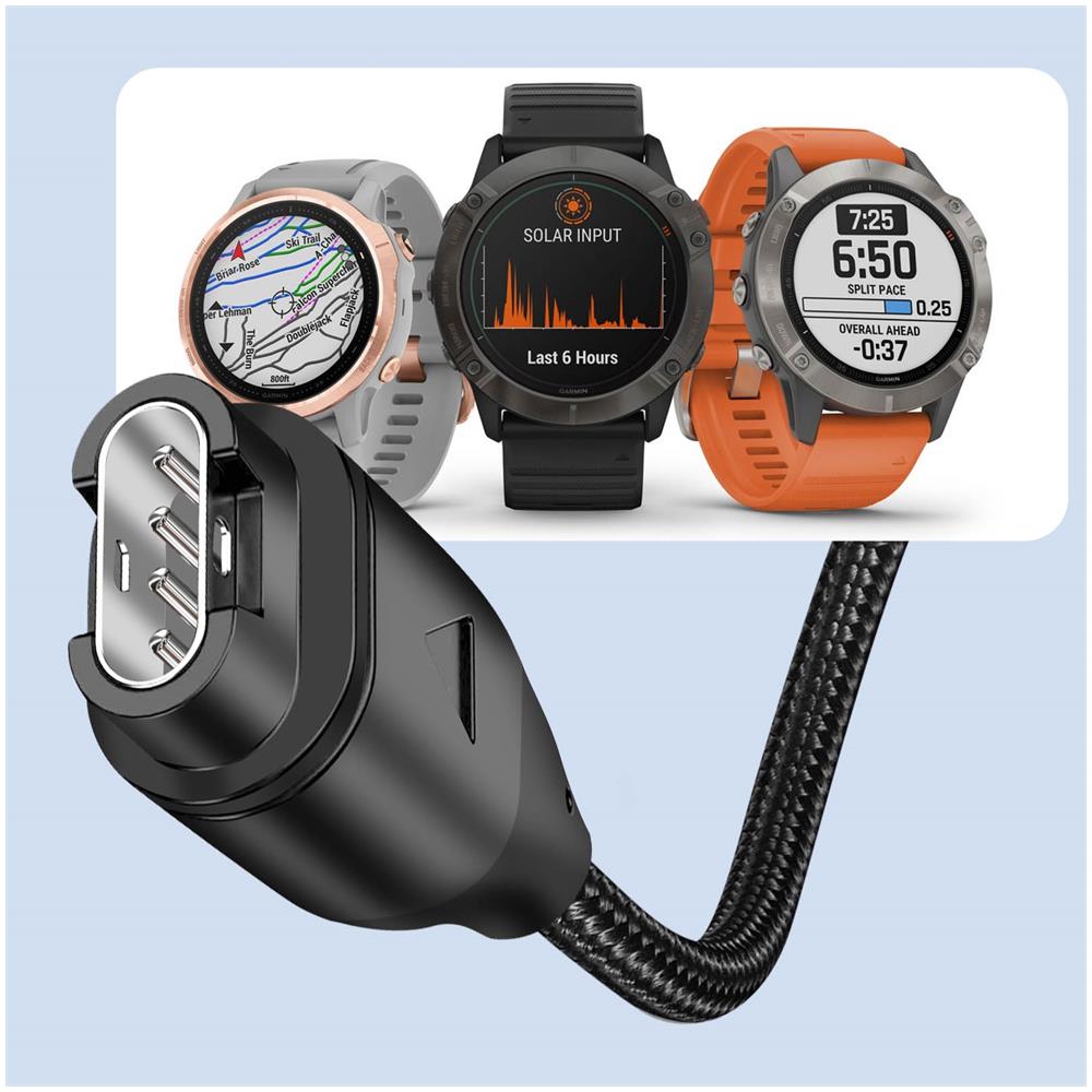 Cavo Ricarica Da Usb A Garmin Fenix + Usb-c Nylon Intrecciato 1 Metro, Nero - Foto 2