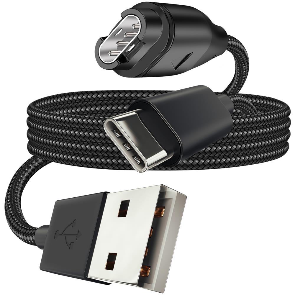 Cavo Ricarica Da Usb A Garmin Fenix + Usb-c Nylon Intrecciato 1 Metro, Nero - Foto 1