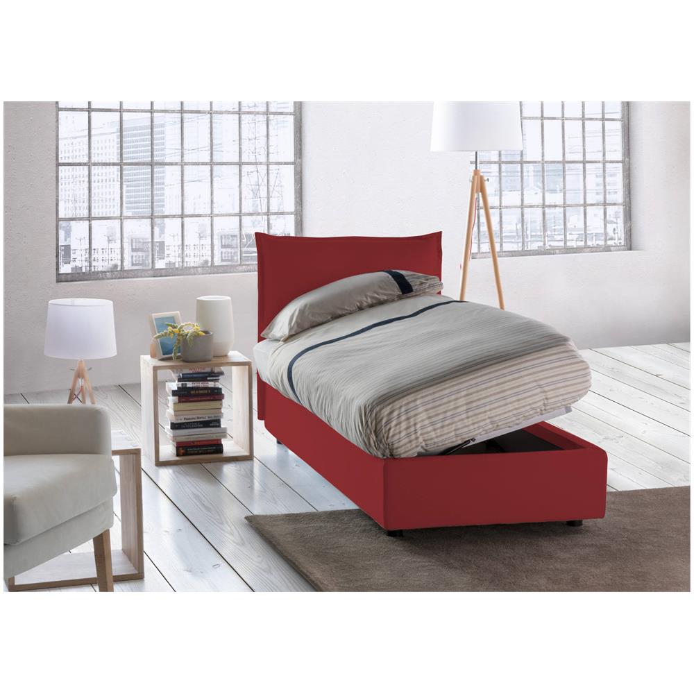 Letto Singolo Luna, Letto Contenitore Con Rivestimento In Tessuto, 100% Made In Italy, Apertura Laterale, Adatto Per Materasso Cm 80x190, Rosso - Foto 2