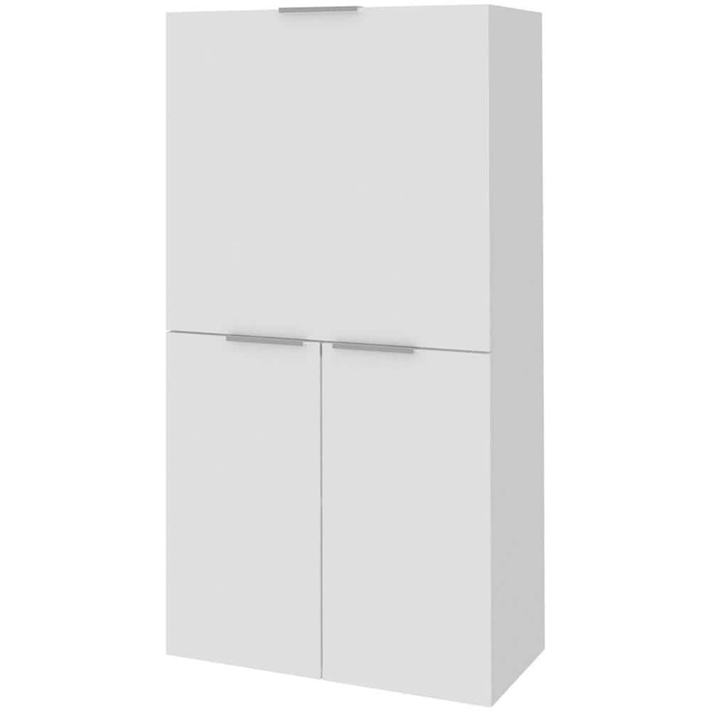 Scrivania Gianpiero, Mobile Multiuso Con Scaffali E Piano Da Lavoro, Tavolo Multiuso Per Ufficio, Scrivania Salvaspazio Multiposizione, 100% Made In Italy, Cm 70x35h140, Bianco Lucido - Foto 2