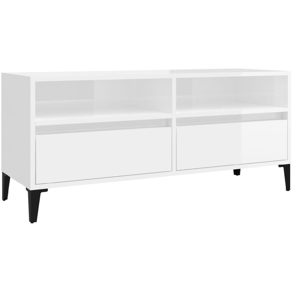 Mobile Porta Tv Bianco Lucido 100x34,5x44,5cm Legno Multistrato - Foto 2