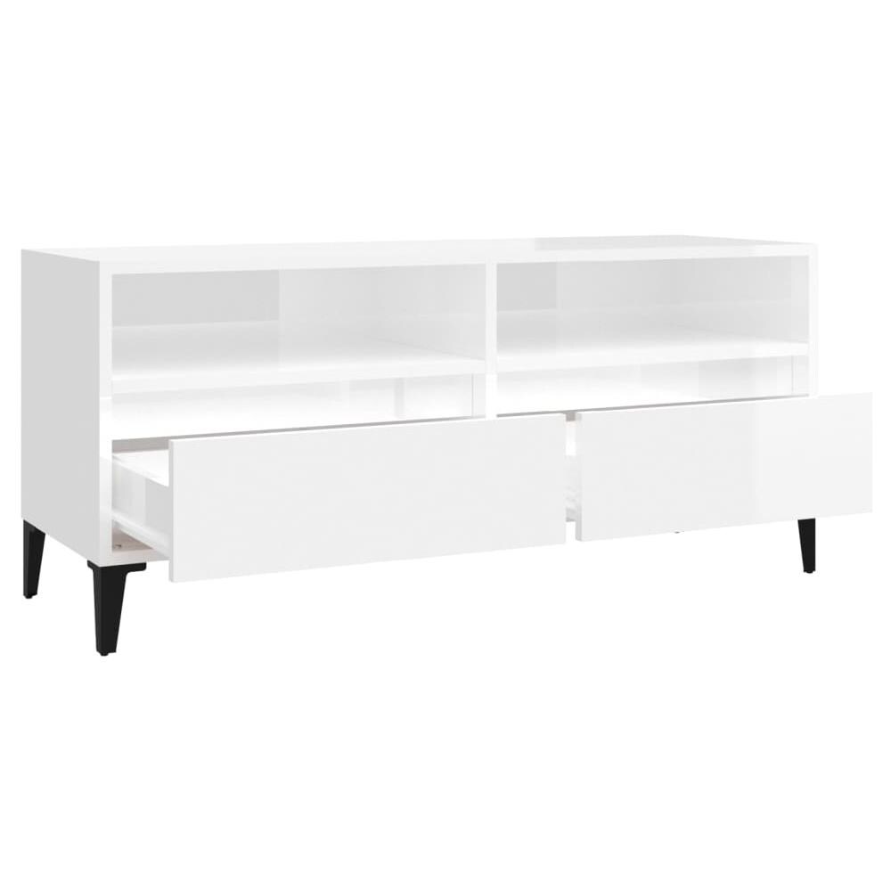 Mobile Porta Tv Bianco Lucido 100x34,5x44,5cm Legno Multistrato - Foto 8