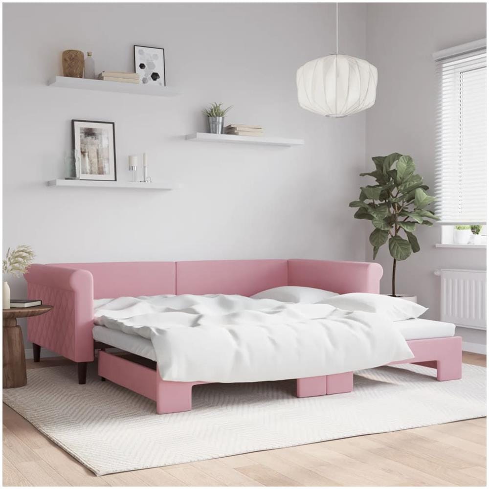 Divano Letto Con Letto Estraibile Rosa 100x200 Cm In Velluto - Foto 1