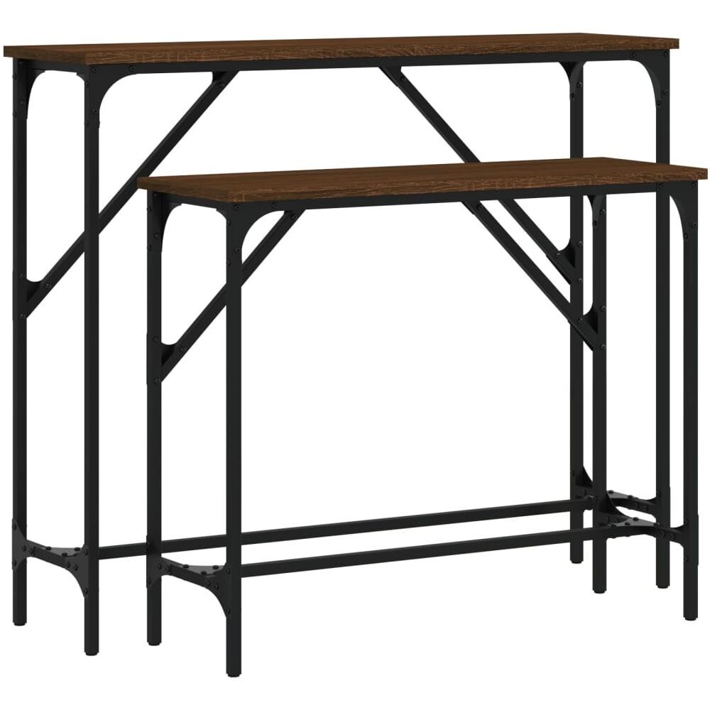 Tavolini Consolle 2 Pz Rovere Marrone In Legno Multistrato - Foto 2