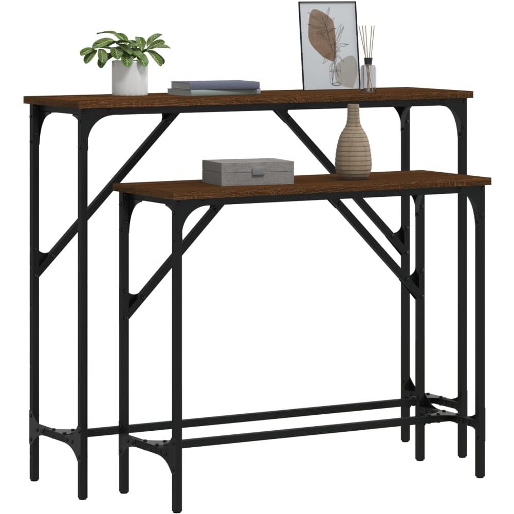 Tavolini Consolle 2 Pz Rovere Marrone In Legno Multistrato - Foto 3