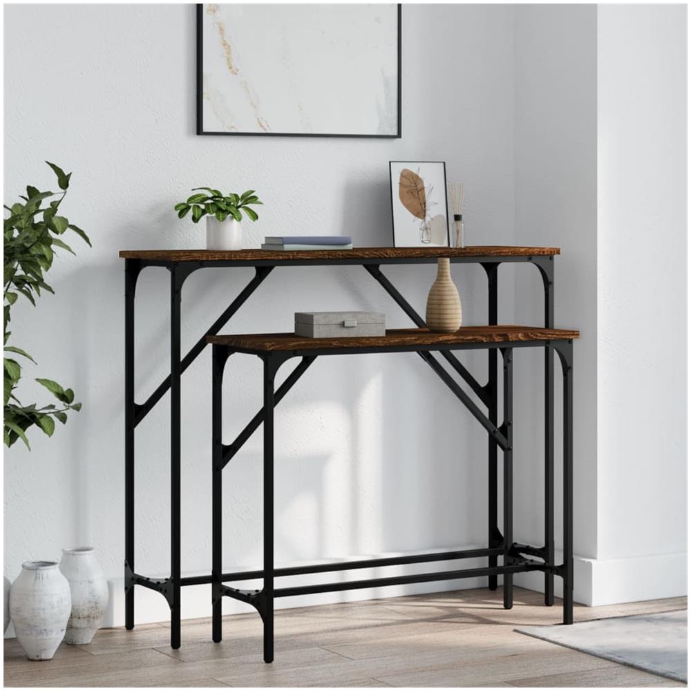 Tavolini Consolle 2 Pz Rovere Marrone In Legno Multistrato - Foto 1