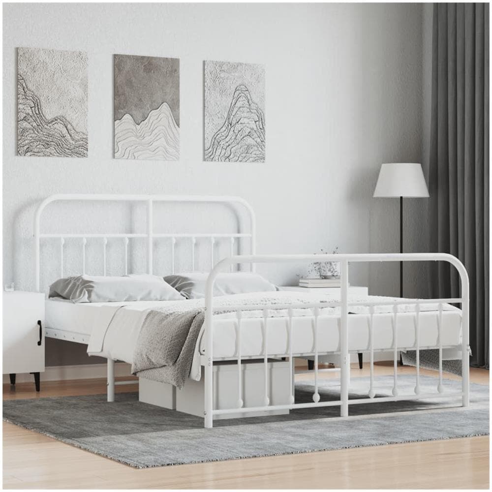 Giroletto Con Testiera E Pediera Metallo Bianco 135x190 Cm - Foto 1