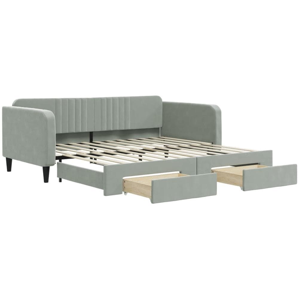 Divano Letto Estraibile Cassetti Grigio Chiaro 100x200 Velluto - Foto 1