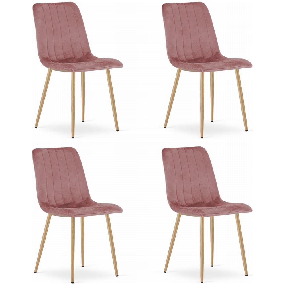 Sedia JEWA - Velluto rosa con gambe color legno x 4 - Foto 1