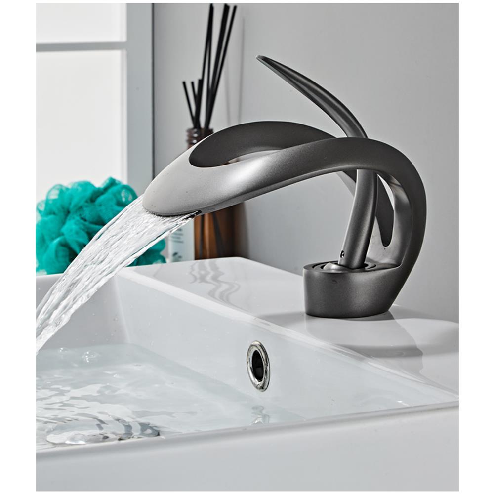 Rubinetto per lavabo da bagno, Blackswan, tipo M216, modello grigio antracite con bocca a cascata, misura 15 cm - Foto 4