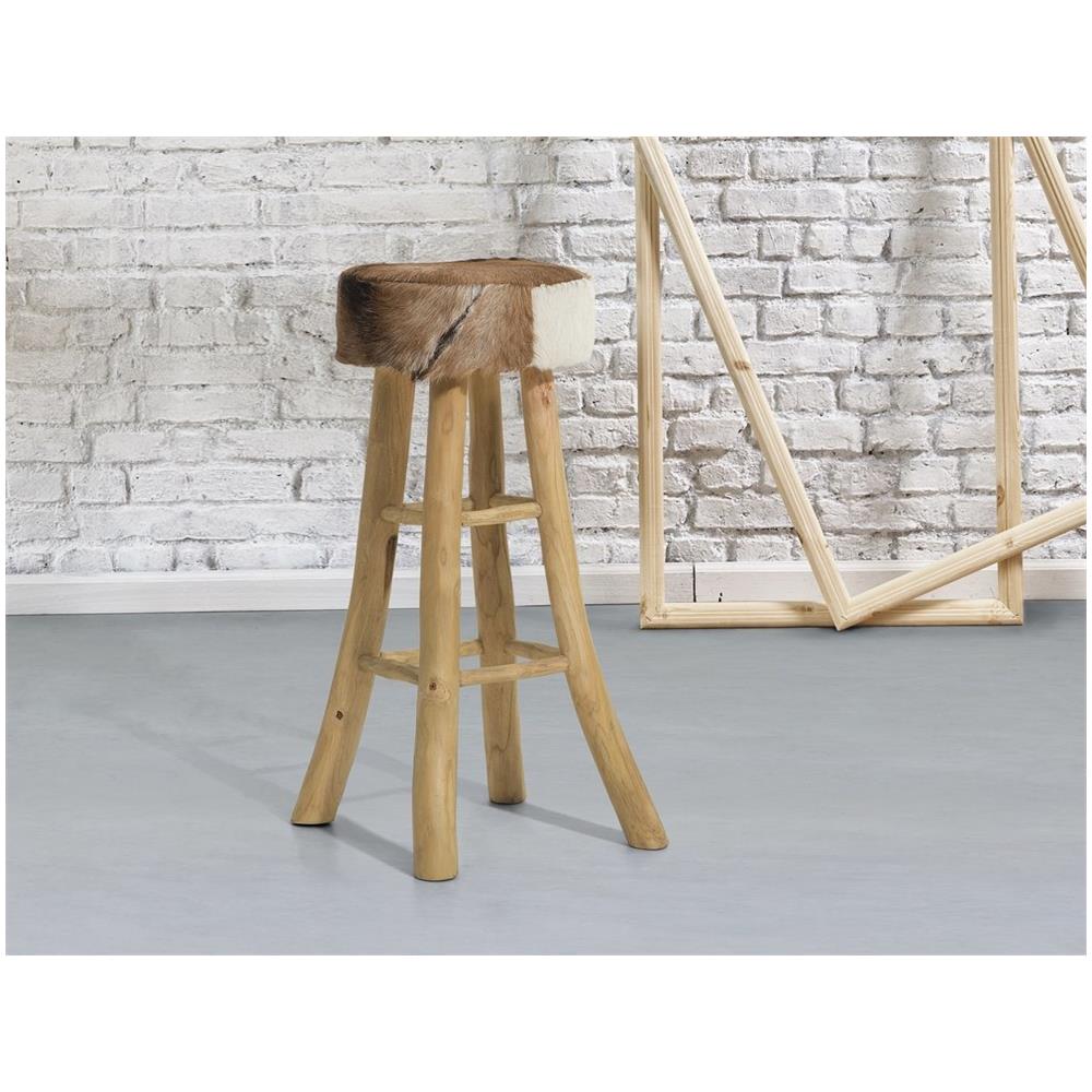 Sgabello In Legno Di Teak Marrone E Pelle Di Agnello Walton - Foto 2