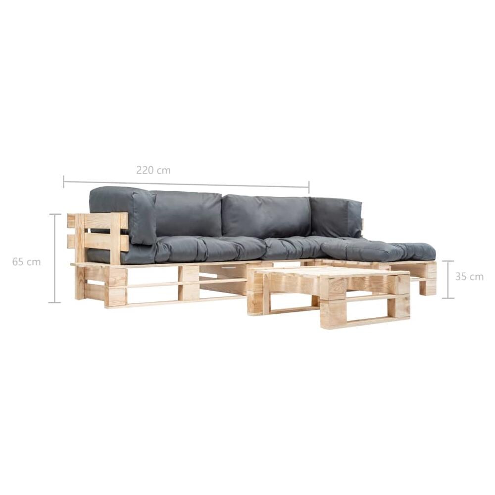 Divani Da Giardino Su Pallet 4pz Cuscini Grigi Legno Fsc - Foto 5