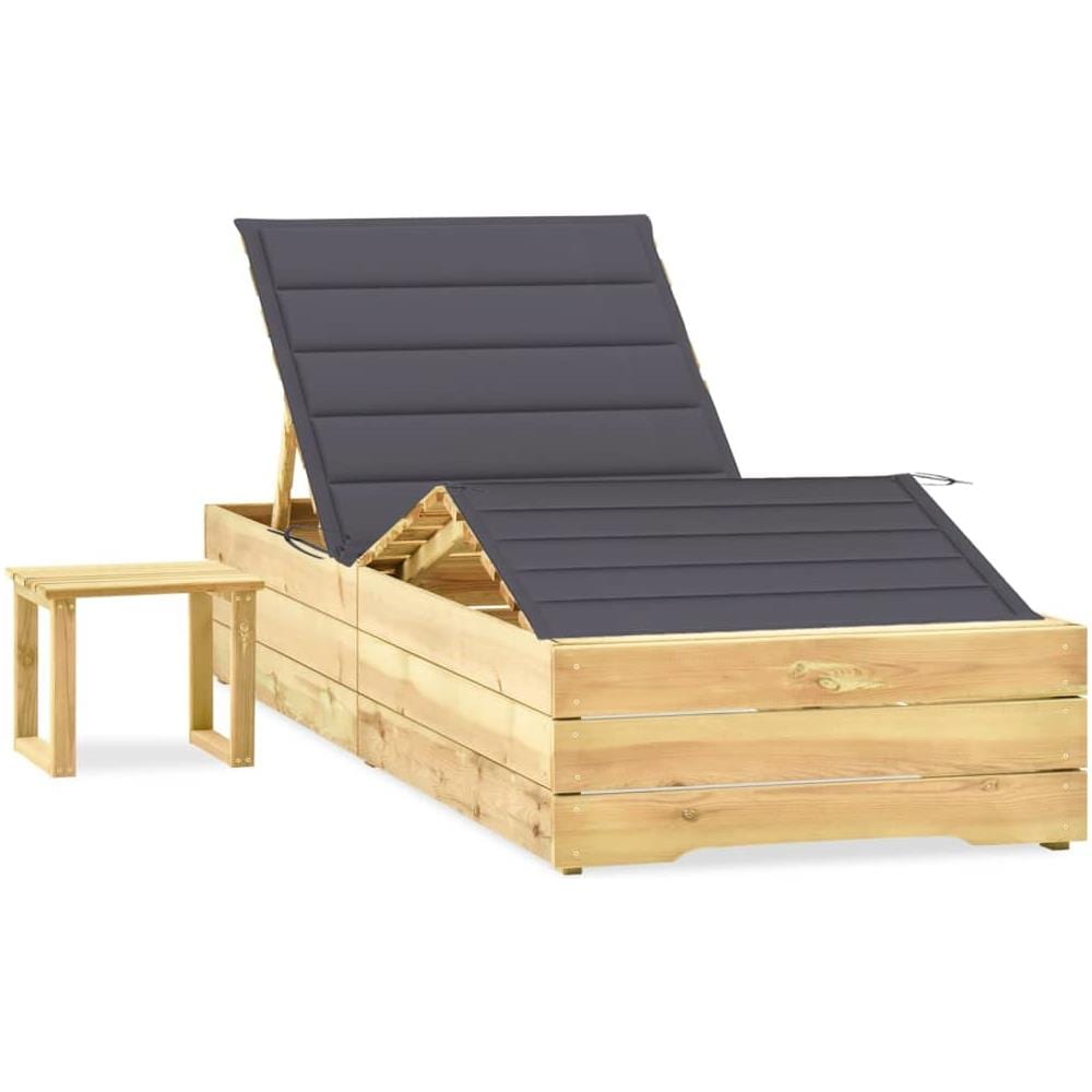 Lettino da Giardino con Tavolino Cuscino Legno Pino Impregnato - Foto 1