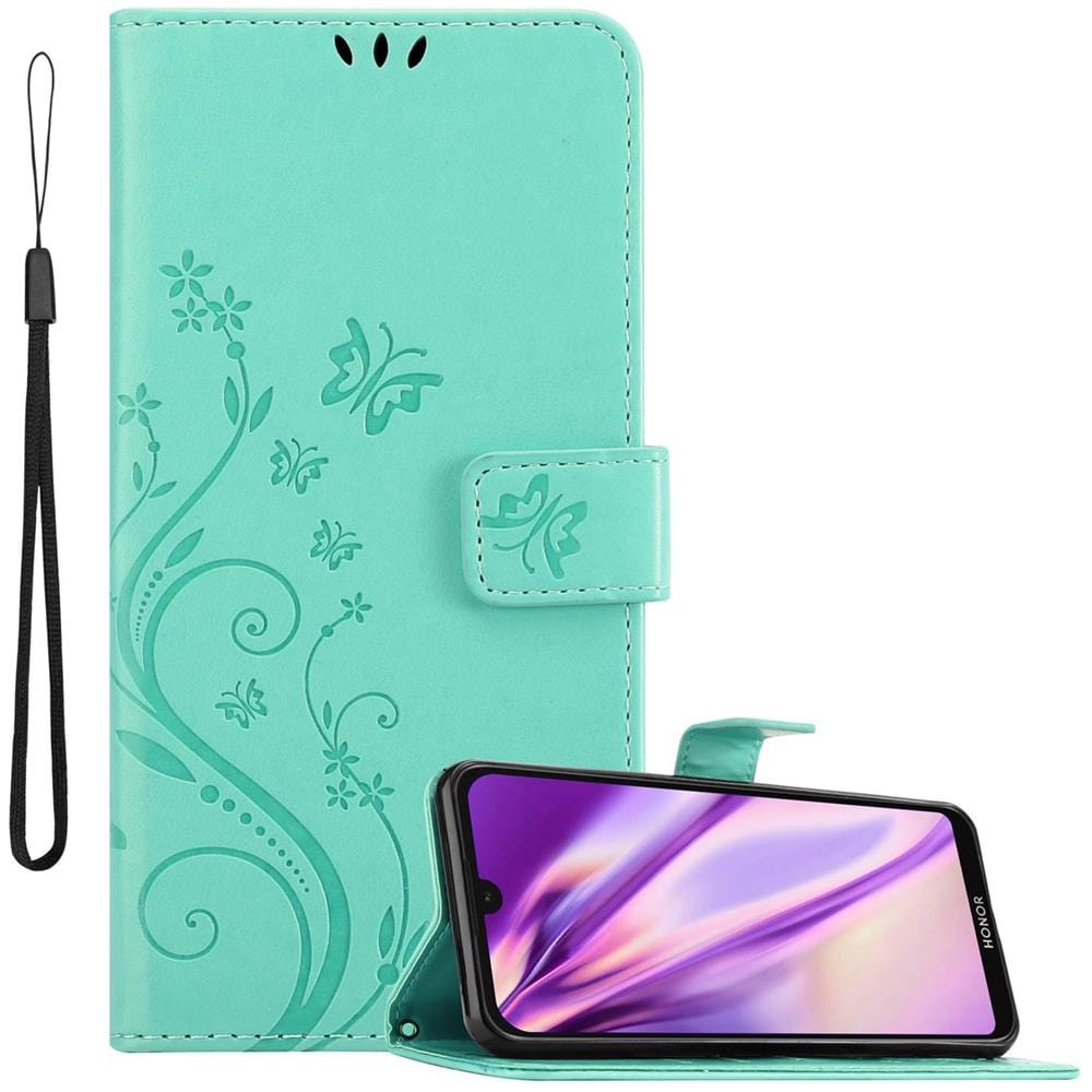 Custodia Compatibile Con Honor 8s / Huawei Y5 2019 In Turchese Fiore - Coperchio Protettivo In Design Floreale Con Chiusura Magnetica, Funzione Stand E Slot Per Carte - Foto 1