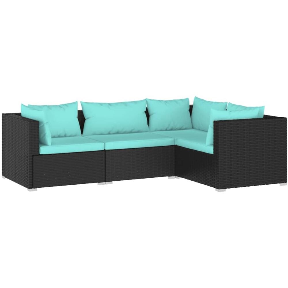 Set Divani Da Giardino 4 Pz Con Cuscini In Polyrattan Nero - Foto 1