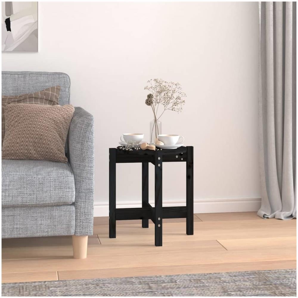 Tavolino Da Salotto Nero 42,5x45 Cm In Legno Massello Di Pino - Foto 1