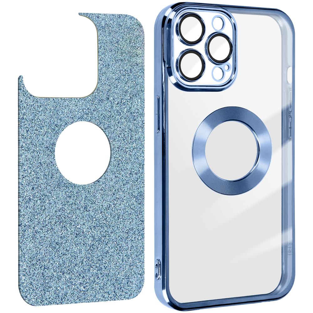 Cover Per Iphone 13 Pro Max Glitter Amovibile Silicone Protecam Spark Azzurra - Foto 2