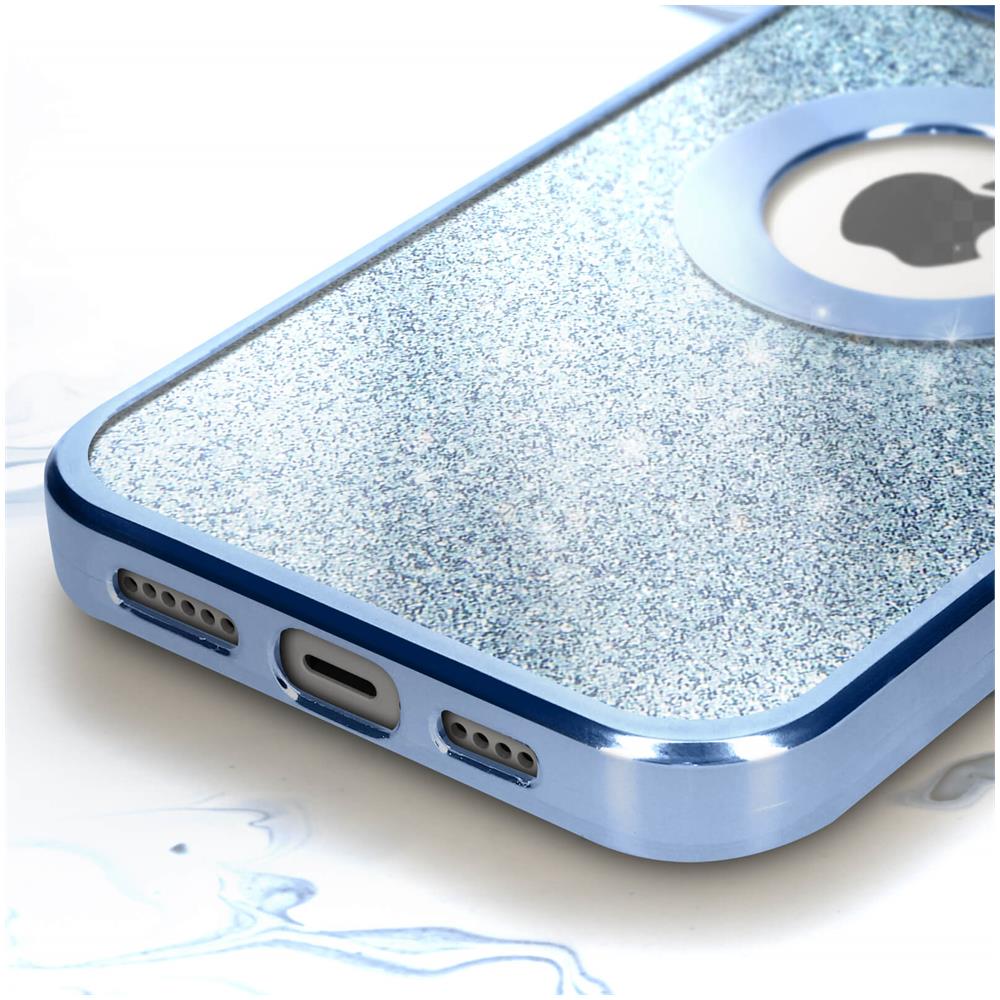 Cover Per Iphone 13 Pro Max Glitter Amovibile Silicone Protecam Spark Azzurra - Foto 5
