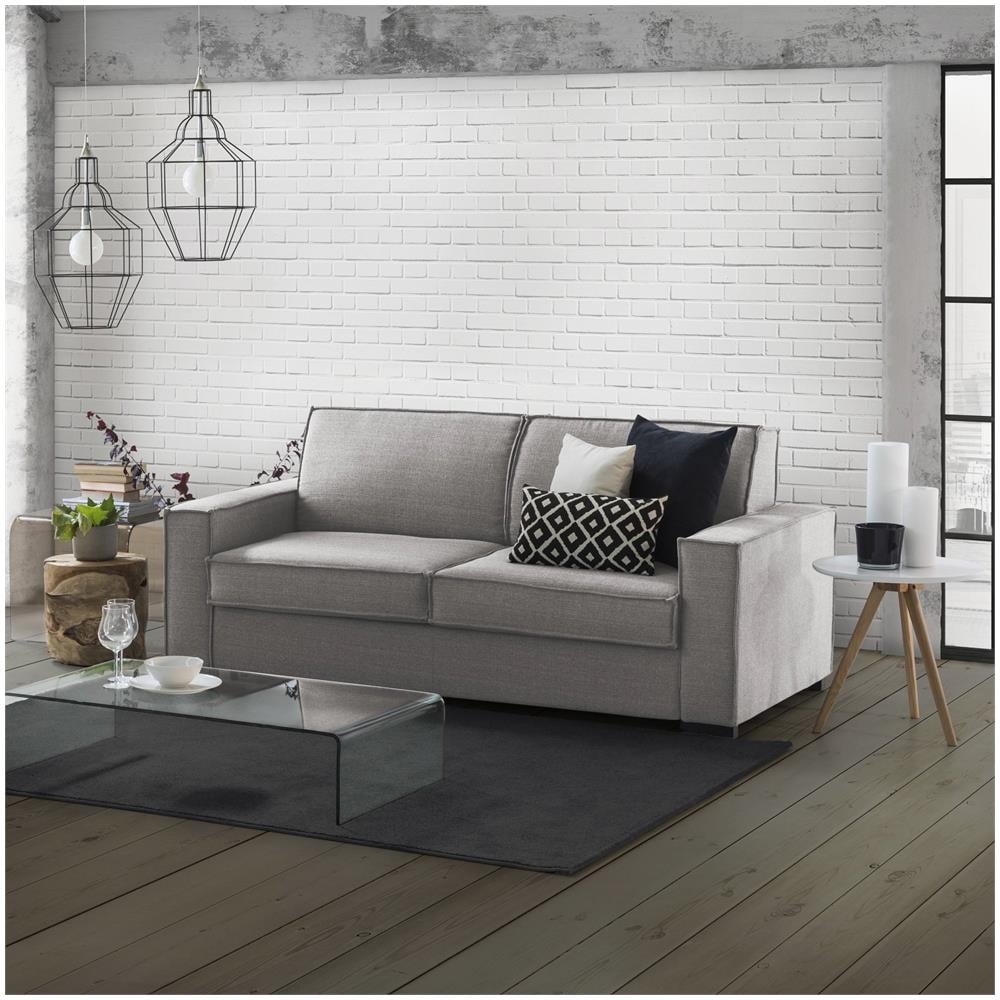 Divano Fisso Alba, Divano A 3 Posti, 100% Made In Italy, Sofà Soggiorno In Tessuto, Con Braccioli Slim, Cm 200x95h90, Grigio - Foto 1