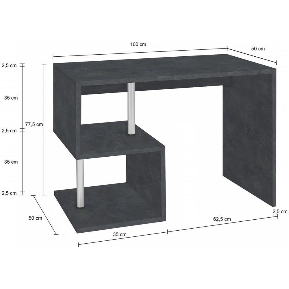 Scrivania Massimo, Scrittoio Lineare Porta Pc, Tavolo Multiuso Per Ufficio, Scrivania Salvaspazio Multiposizione, 100% Made In Italy, Cm 100x50h78, Ardesia - Foto 3
