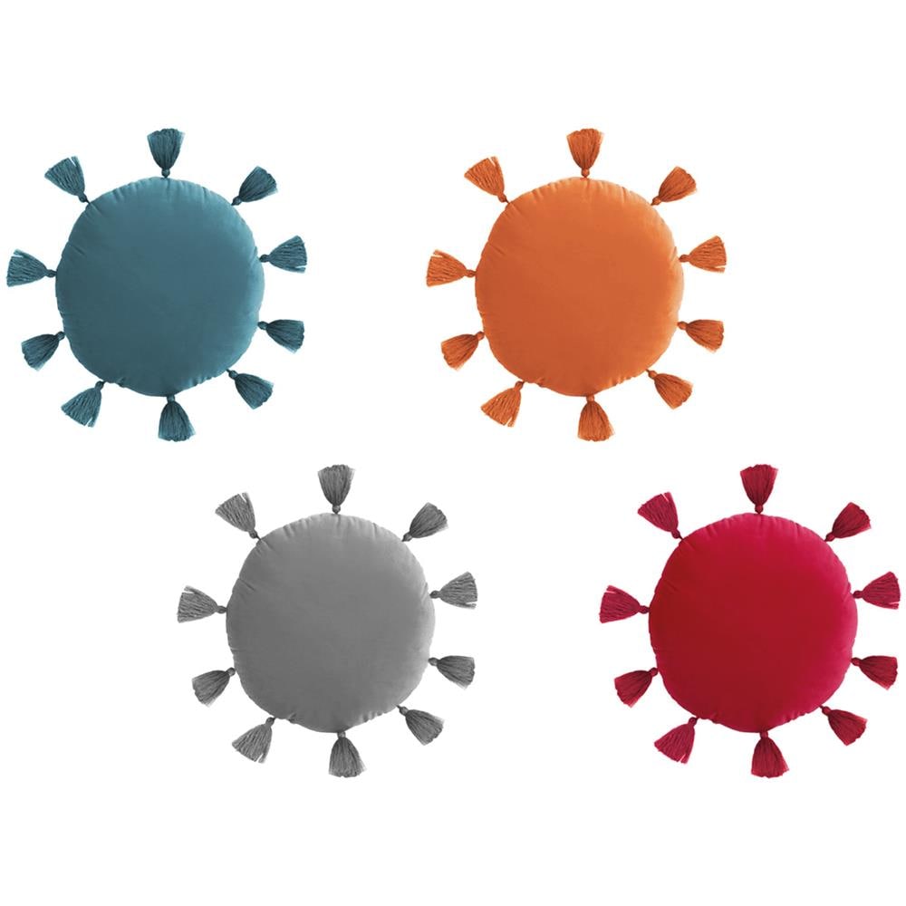 Cuscino Arredo Decorativo Imbottito Velluto Tinta Unita Rotondo Sunshine Sunshine Arancio - Foto 2
