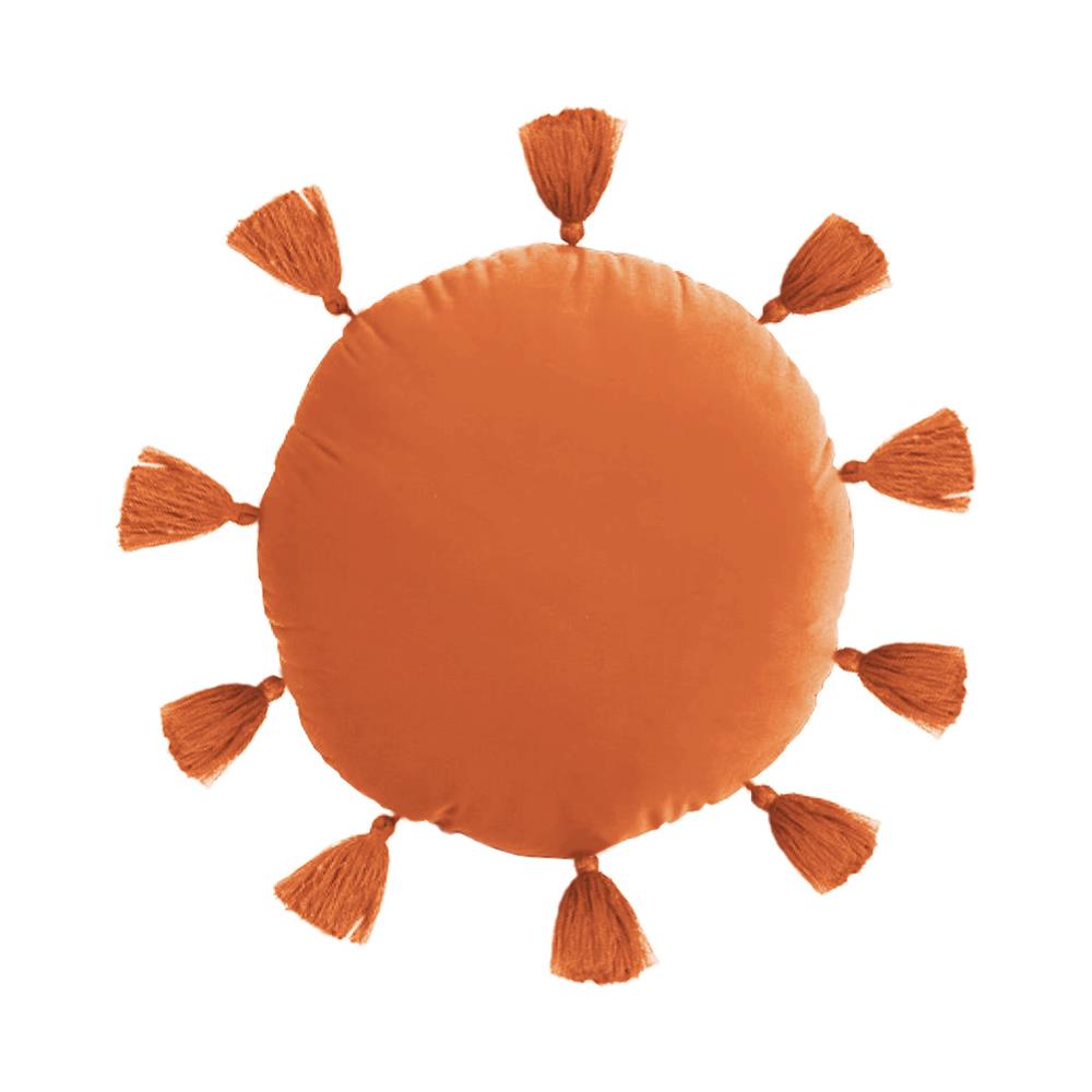 Cuscino Arredo Decorativo Imbottito Velluto Tinta Unita Rotondo Sunshine Sunshine Arancio - Foto 1