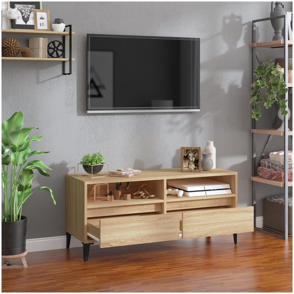 Mobile Tv Rovere Sonoma 100x34,5x44,5 Cm In Legno Multistrato - Foto 3