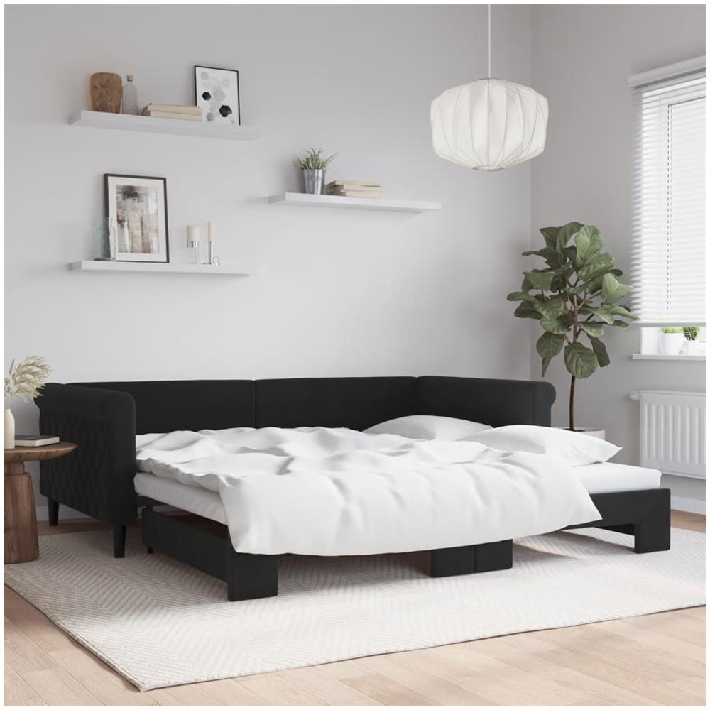 Divano Letto Con Letto Estraibile Nero 100x200 Cm In Velluto - Foto 1